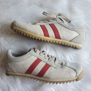 Steve Madden Spartann Suede/Leather Putty/Red Striped Lace Up Sneaker SZ 8.5